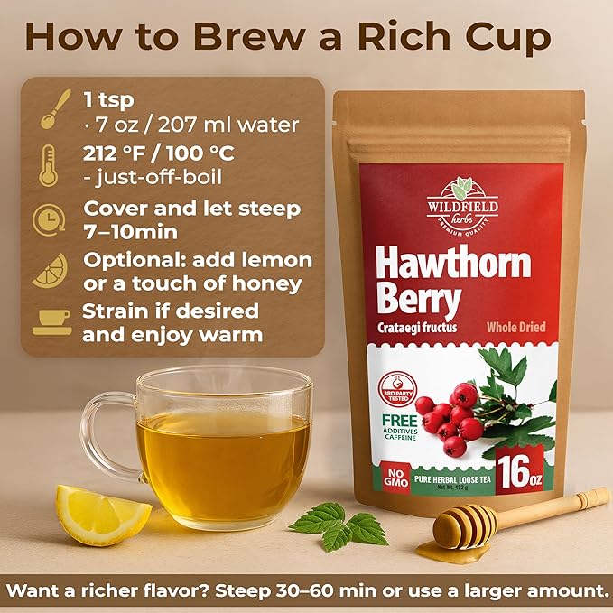 16 oz. Hawthorn Berry Herb Tea Espino blanco (Crataegus L.) - 453g Hawthorn Berry Tea