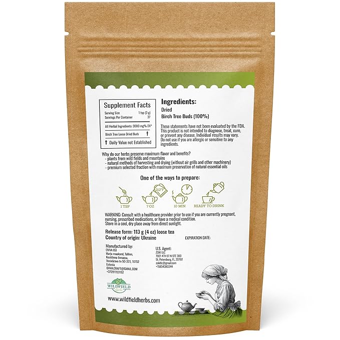4 oz. Birch Tree Buds Herbal Tea (Betulae Gemmae) - 113g Dried Birch Tree Buds Betula Pendula Herb Tea Hojas Te De Abedul