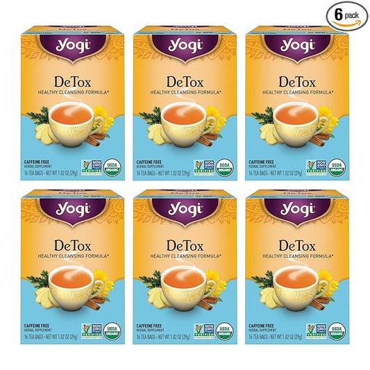 Yogi Tea DeTox Tea - 16 Tea Bags per Pack (6 Packs) - Organic Detox Tea for Digestive & Circulation Support - Includes Burdock, Dandelion, Ginger Root, Black Pepper, Cardamom & Juniper Berry