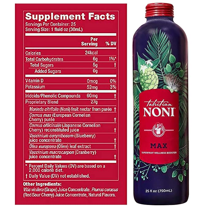 TAHITIAN NONI MAX Wellness Super Fruit Drink | Natural Juice Daily Nutrition Mix for Health Rejuvenation | Noni Juice Organic Morning Complete Daily Wellness Drink 100 fl oz (4-Pack)