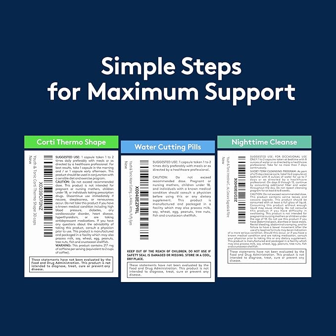 Youth & Tonic Dietary Discipline for Mindful Eating, Cleanse, Detox & Energy Support – Water Weight, Gut Cleanse & CortiThermo Shape for Metabolism, Loss of Body Fluids, Break The Plateau, 90 Pills