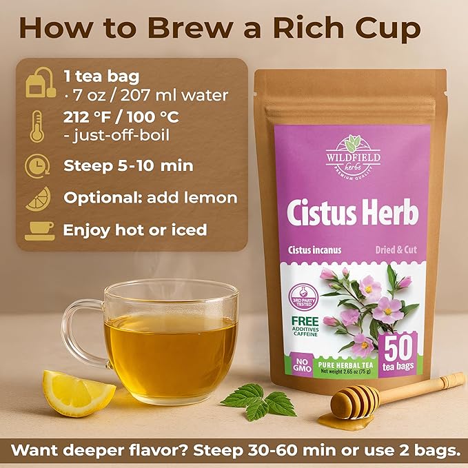 50 Bags Cistus Tea Cistus Incanus Tea Herbal (Cístus L.) - 50 Count 1.5g Herb Bags