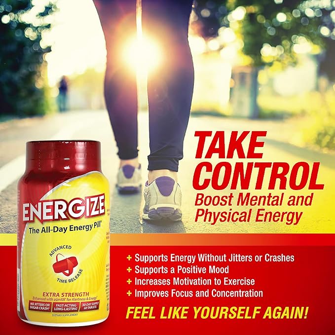 iSatori Men & Women Energize Extra Strength Caffeine Pills | Fast Acting Long-Lasting Energy Pill | Extended Time Release Caffeine | Improved Clarity, Energy Support | No Jitters, Crash | 60 Tablets