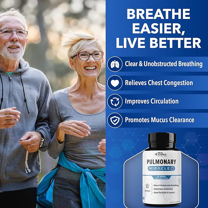 Pulmonary Miracle COPD Relief and Lung Detox Capsules to Clear Lungs & Aid Breathing - Lung Support Supplement with Vinitrox & GABA for Long-Term Cough & Respiratory Relief, 60 Caps