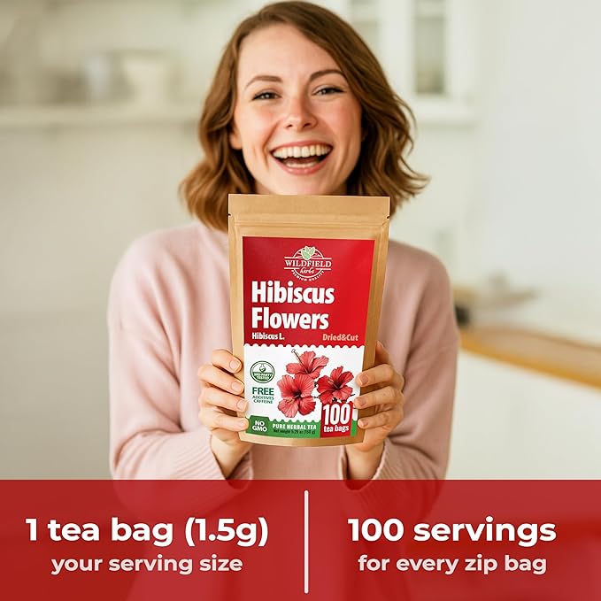 100 Bags Dried Hibiscus Flower Tea Herbal Flor De Jamaica (Hibiscus) - 100 Count 1.5g Tea Bags Dried Flowers Herb Hibisko