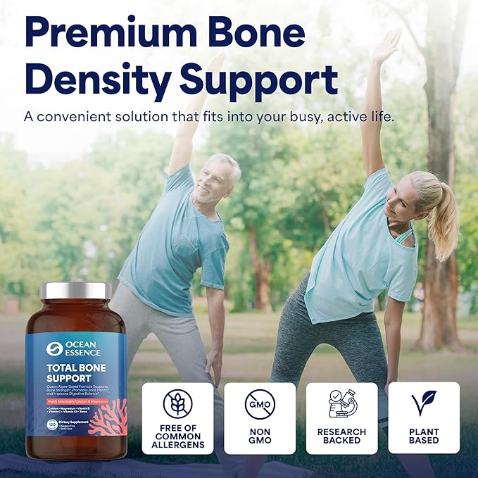 3 Pack OCEAN ESSENCE Total Bone Support - Plant-Based Algae Calcium Supplement for Supporting Bone Density & Strength - For Men & Women 35+ - 120 Natural Calcium Capsules - Vitamins for Optimal Health