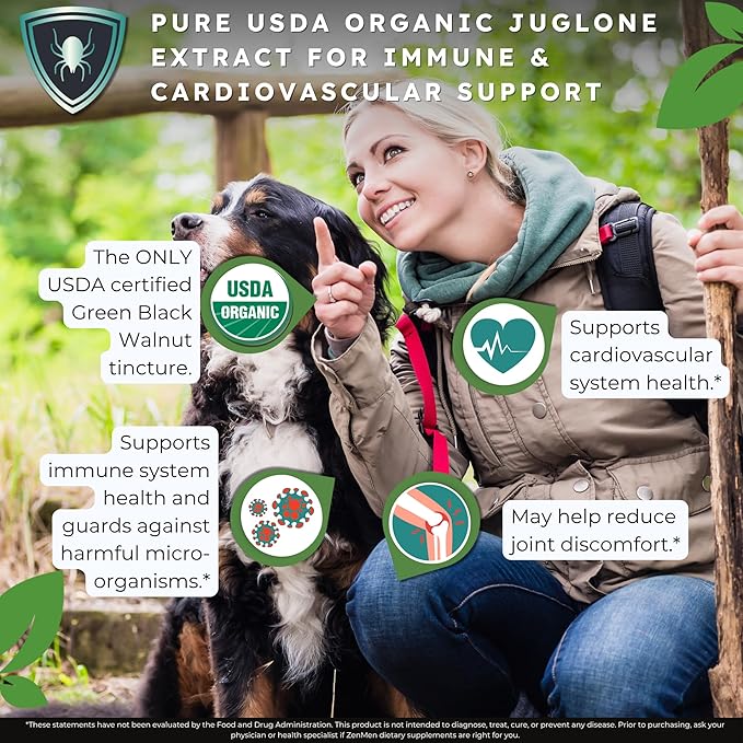 Zenmen Organic Green Black Walnut Hull Tincture - Highly Potent Formula for Immune Support and Source of Antioxidants - 2.32 oz / 60ml, Vegan, Manufactured in The USA