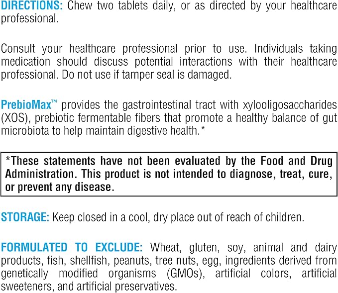 XYMOGEN PrebioMax Prebiotic Fiber Supplement - Xylooligosaccharides (XOS) to Help Maintain Digestive Health + Support Healthy Microbial Activity in The GI Tract - Sour Apple (60 Chewable Tablets)