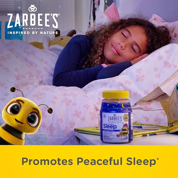 Zarbee's Kids Melatonin Gummies with 1mg Melatonin, Kids Sleep Gummy Works with Natural Sleep Cycles to Promote Peaceful Sleep, Drug-Free, Non-Habit-Forming, Natural Strawberry, 60 ct