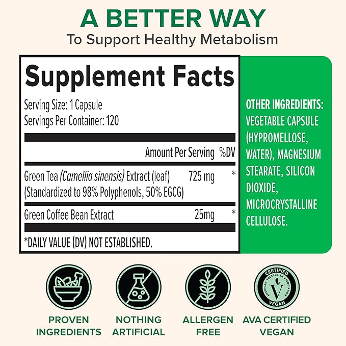 Zenwise Health Green Tea Extract Capsules for Men & Women - EGCG Supplement with Green Coffee Bean Extract Boosts Energy & Memory - Immune Support for Skin, Brain & Hearth Health - Vegan - 120 Count