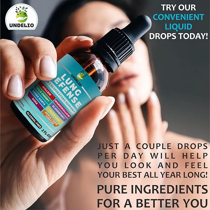 8 in 1 Lung Defense Herbal Extract, Blend (Mullein-Marshmallow-OSHA-Wild Cherry-Elderberry-Yerba Santa-Olive Leaf-ACV) Lung Cleanse, Respiratory & Immune System Support. Liquid Supplement 2 OZ