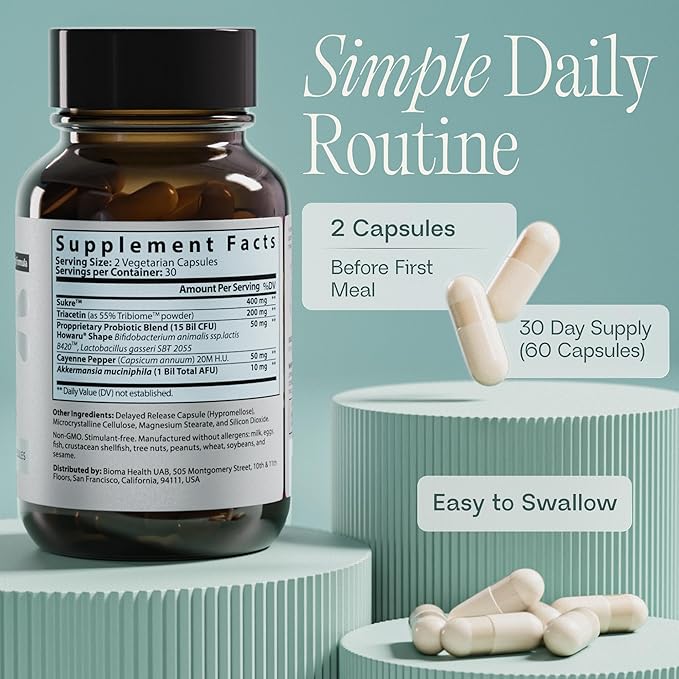 BIOMA GLP-1 Booster - Natural Appetite Control Supplement with Clinically Proven Probiotics, Prebiotics & Postbiotics - Support Weight Management & Satiety, (60 Capsules - 30 Day Supply)