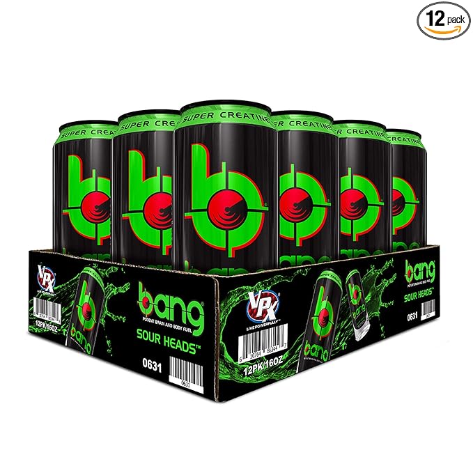 Bang Energy Sour Heads, Sugar-Free Energy Drink, 16-Ounce | Pack of 12