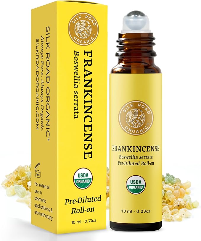 Silk Road Organic Frankincense Serrata Essential Oil Roll on, USDA Certified, Deep Relief of Body Aches & Discomfort - 10 ml Aromatherapy Roller