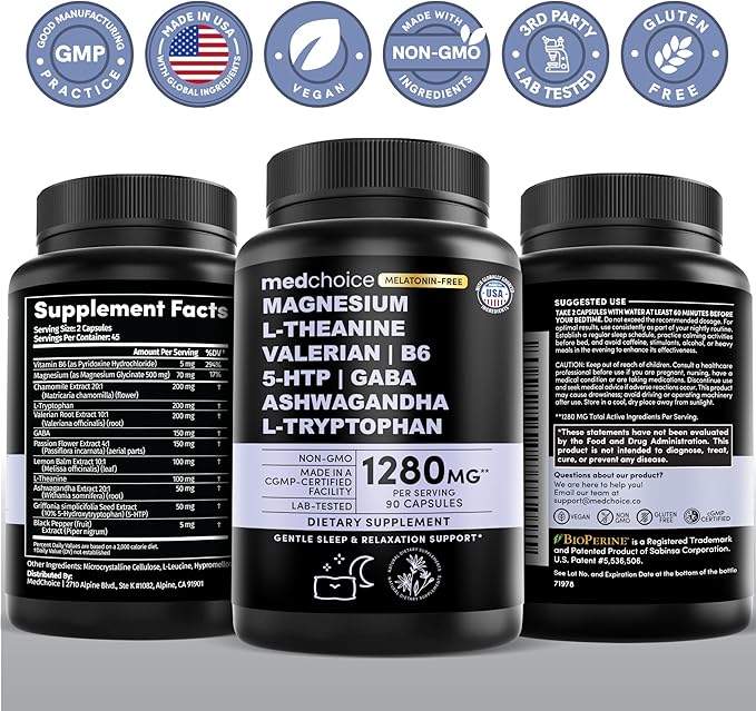 12-in-1 Sleep Support Capsules - Melatonin-Free, Non-Habit Forming Sleep Supplement with a Balanced Blend of Magnesium, Ashwagandha, L-Tryptophan, Valerian Root, GABA, 5-HTP (90 Capsules, Pack of 2)