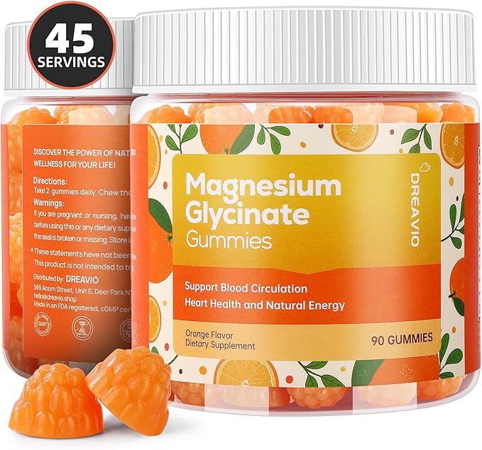 90 Count Magnesium Glycinate Gummies 400mg w/Ashwagandha Supplement - Sugar Free Zinc Magnesium Glycinate Supplement Ashwagandha Gummies for Adults Orange Flavor