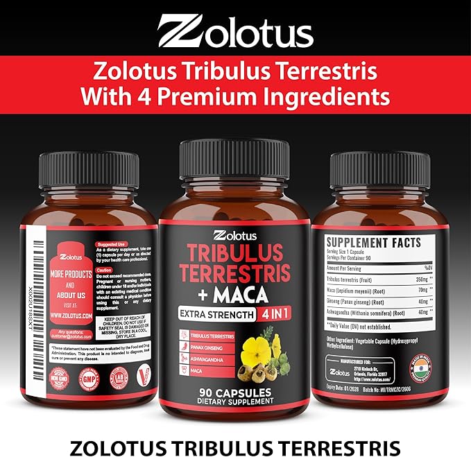 Zolotus 2 Packs Tribulus Terrestris with Maca Root Ashwagndha Root, Panax Ginseng - 6 Months Supply
