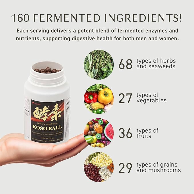 Koso Ball Infused with Pure 160 Fermented Ingredients, Supports Stomach & Intestine Health, Immune Health, Japanese Supplements for Overall Wellness & Balanced Nutrition, Small 342 Pieces, Pack of 1