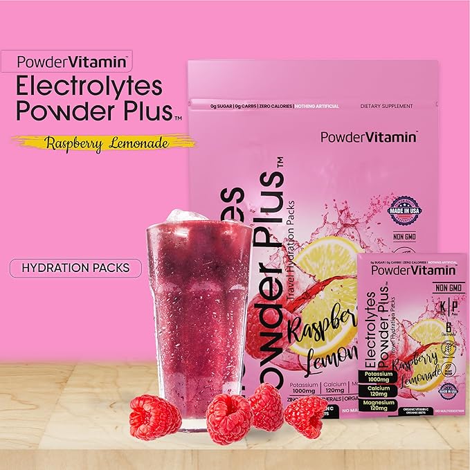 PowderVitamin Electrolytes Powder Plus, Keto, Raspberry Lemonade, Sugar Free, 1000mg Potassium, 120mg Calcium, 120mg Magnesium, Non-GMO, Zero Calories, 30 Hydration Packets
