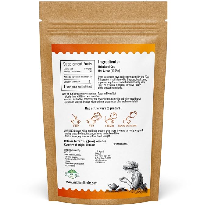 4 oz. Oatstraw Tea Oat Straw Herb Tea (Avena Sativa L.) - 113g Oat Straw Herb Hierba De Paja De Avena