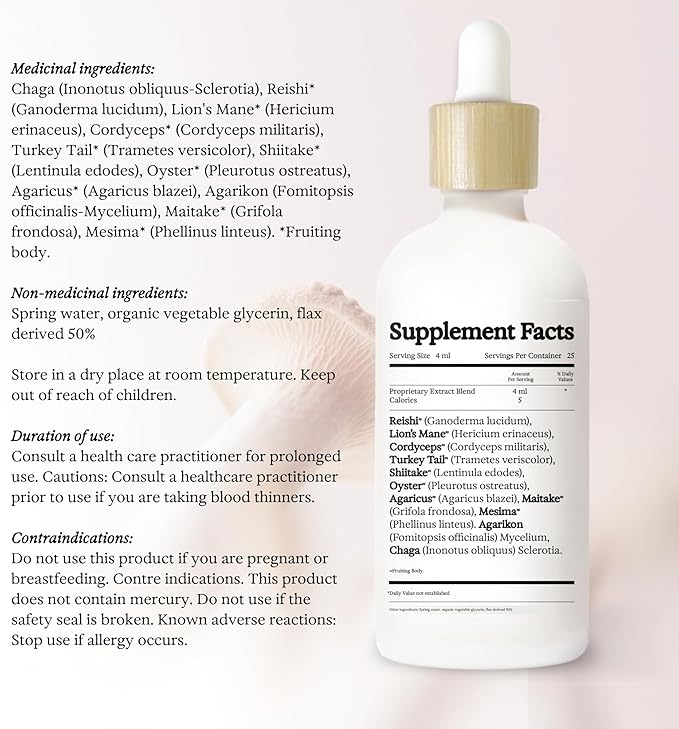 11:11 Multi Mushroom Tincture - 11-in-1 Alcohol Free - Dual Extract Mushroom Blend - Comprehensive Immune Support, Brain Support, Liquid Lion's Mane & Turkey Tail, Vegan, Non GMO, 3.4 fl oz