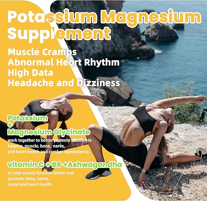 Potassium Magnesium Gummies,Potassium Supplement w/Ashwagandha,High Absorption Magnesium Glycinate,B6,D3,Potassium Citrate for Leg Cramps,Muscle,Electroyte for Adults Kids,Sugar-Free, 120 Gummies