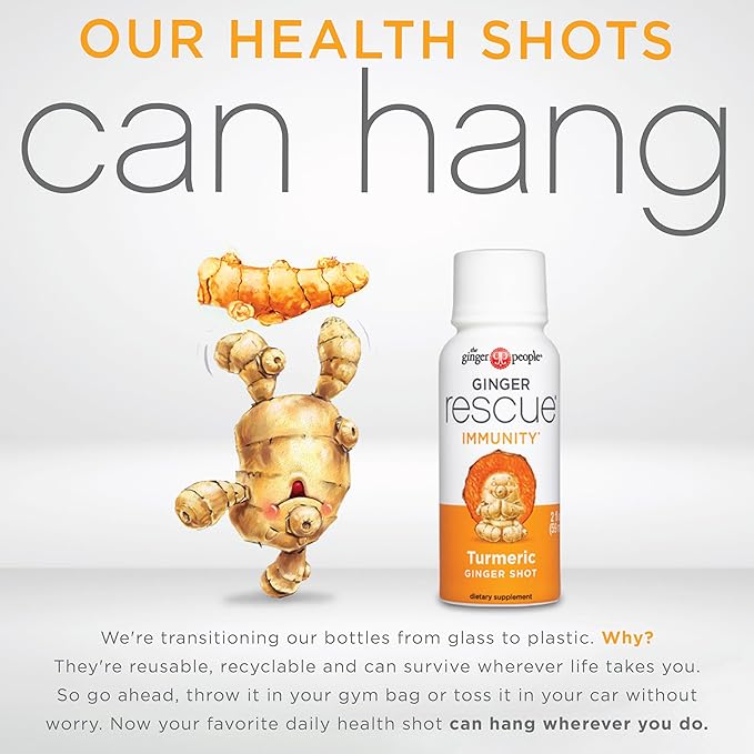 The Ginger People Ginger Rescue Turmeric Shots - Immunity Boosting, Caffeine Free Energy, Digestive Heath, Turmeric, 2 Fl Oz (Pack of 12)