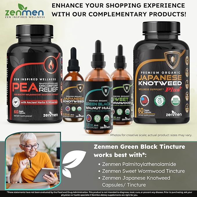 Zenmen Organic Green Black Walnut Hull Tincture - Highly Potent Formula for Immune Support and Source of Antioxidants - 2.32 oz / 60ml, Vegan, Manufactured in The USA