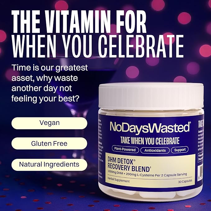 No Days Wasted DHM Detox, 30 Capsules (15 Servings) - Jar - Take During Evening for Better Next Day and Recovery