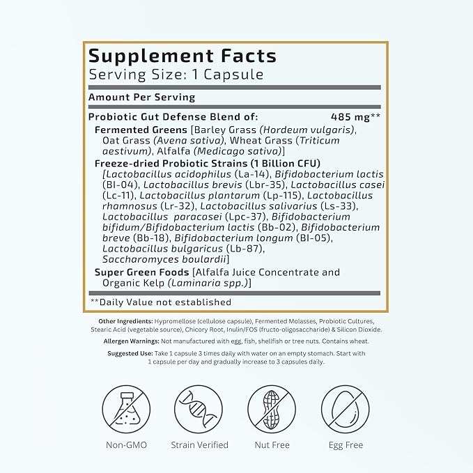 VTC VitaTradingCo. Probiotic Gut Defense | Probiotics and Prebiotics for Gut Health & Digestion | 1 Billion CFU with Whole Food Base | 90 Capsules