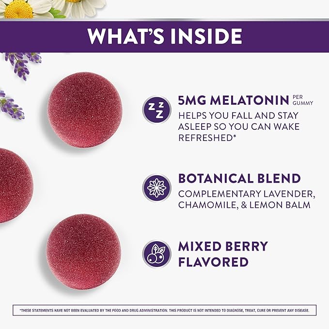 ZzzQuil Pure Zzzs Melatonin Gummies, Melatonin 5mg, Sleep Aid, with Chamomile & Lavender, Melatonin Sleep Gummies, Sleep Aids for Adults, Berry Flavored, 60 Sleep Gummies