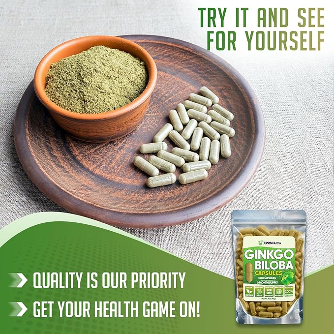 XPRS Nutra Ginkgo Biloba Capsules - Gingko Biloba Encapsulated Supplements for Cognition - Vegan Friendly Ginkoba Biloba - Immunity Boosting Ginkgo Biloba Capsules - 180 Count