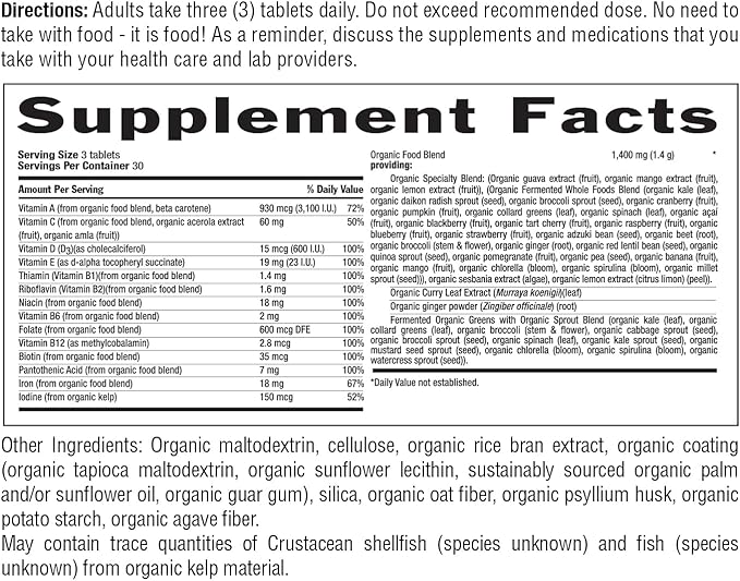 Realfood Organics Prenatal Multi - Before, During, & Post Pregnancy - Folate, D3 & Iron to Support Healthy Fetal Growth and Development*, Gentle on Stomach, Gluten-Free, Soy Free, 90 Tablets
