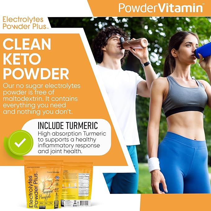 PowderVitamin Electrolytes Powder Plus (100 Servings) Tangerine Pineapple Electrolyte Powder Zero Calorie Keto,0Sugar, No Maltodextrin,1000mg Potassium,120mg Calcium,120mg Magnesium, Hydration Powder