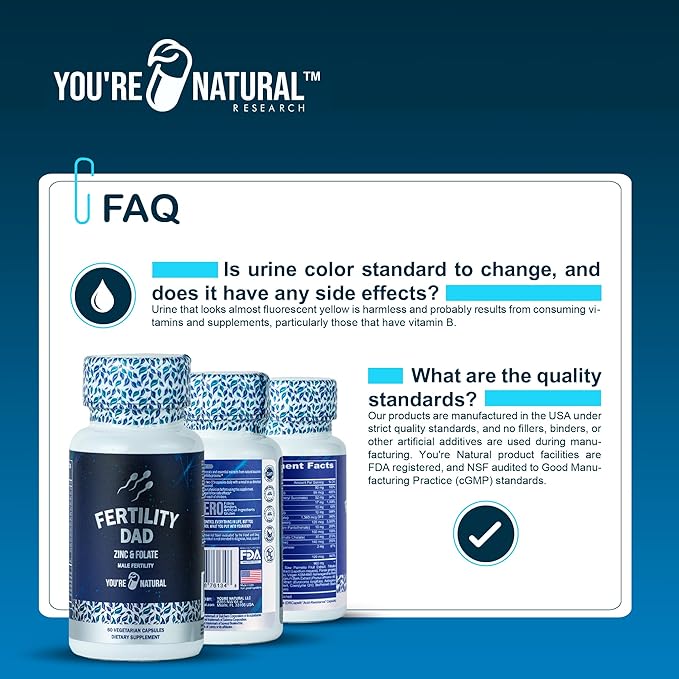 YOU'RE NATURAL Male Fertility Vitamins, Optimal Sperm Count, Motility, and Strength, Ashwagandha, Folic Acid 800 mcg, Magnesium, Maca Root, L-carnitine, Vitamin C, E, D3, Zinc | 30 Day Supply