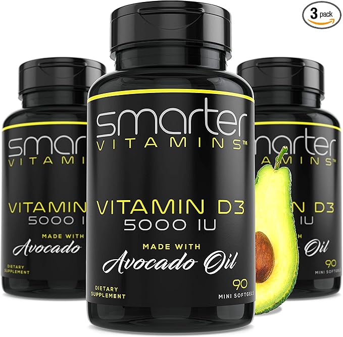(3 Pack) Smarter Vitamin D3 5000 IU in Avocado Oil 125mcg 270 Mini Softgels