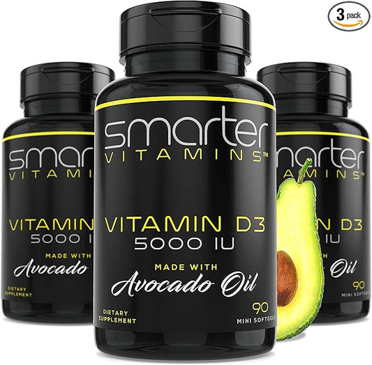 (3 Pack) Smarter Vitamin D3 5000 IU in Avocado Oil 125mcg 270 Mini Softgels