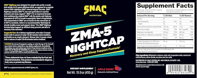 ZMA®-5 Nightcap Rapid Recovery Sleep Supplement Drink Mix with 5-HTP - Zinc & Magnesium Support a Healthy Immune System, 450 Grams