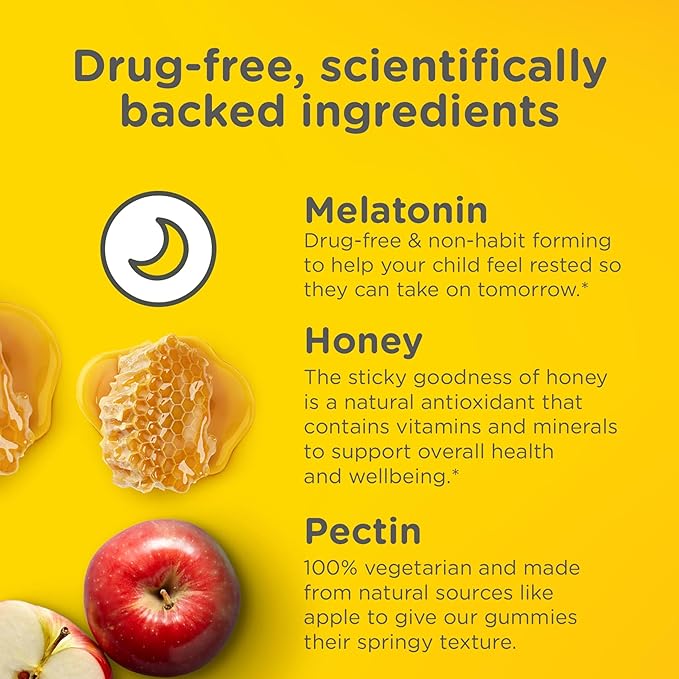 Zarbee's Kids Melatonin Gummies with 1mg Melatonin, Kids Sleep Gummy Works with Natural Sleep Cycles to Promote Peaceful Sleep, Drug-Free, Non-Habit-Forming, Natural Strawberry, 60 ct