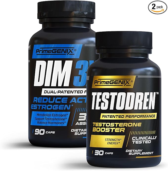 2X-TESTO Stack | DIM 3X & Testodren Bundle | Support Testosterone Levels | Improve Muscle Growth | Made in USA