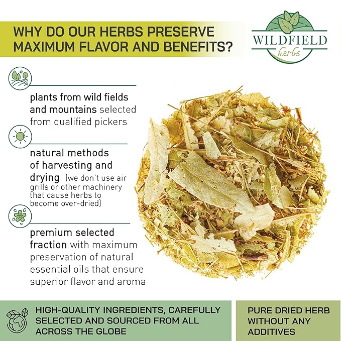 100 Bags Linden Tea Dried Linden Flower Tea Herbal (Tilia Cordata) - 100 Count 1.5g Bags Herb Lipa