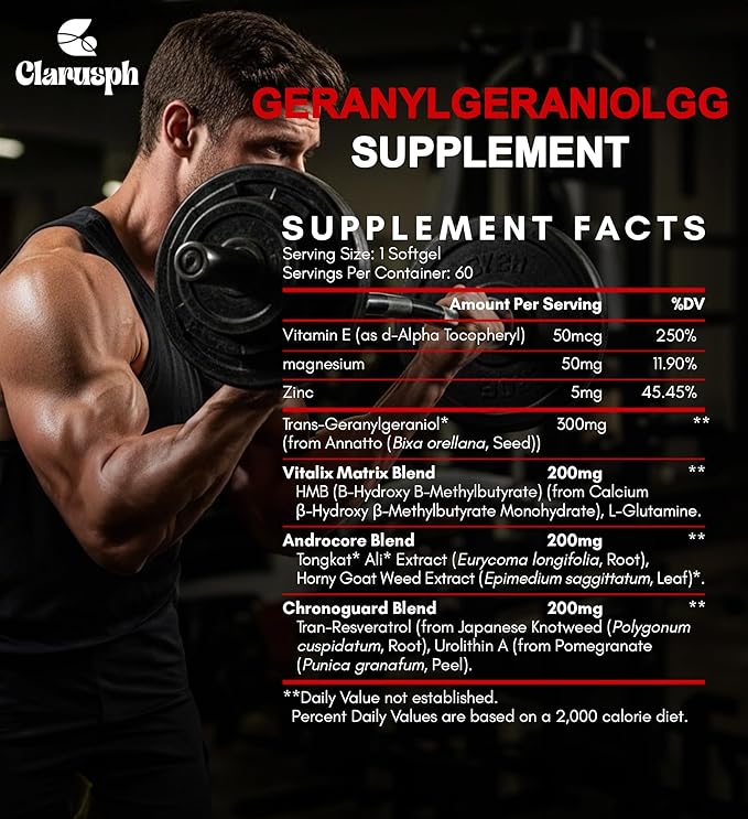 Energy Supplement Geranylgeraniol GG 300mg, Trans-Geranylgeraniol Supplement with Vitamin E for CoQ10, Annatto-Derived GG - Energy Supplements for Men, 120 Softgels