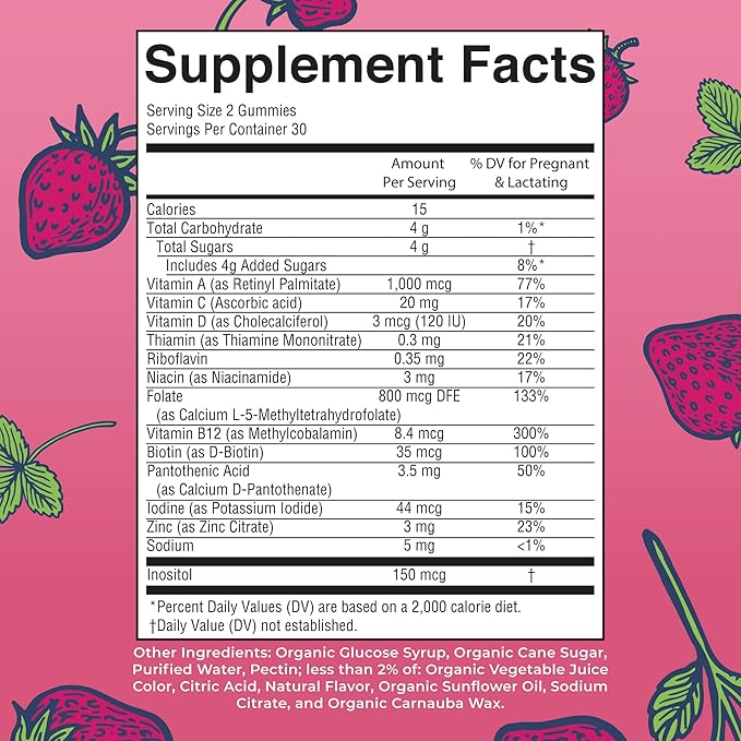 MaryRuth Organics Prenatal Vitamins for Women | USDA Organic Prenatal Gummies | Postnatal Vitamins for Women Breastfeeding | Methylfolate 800 mcg DFE | Iodine | Vegan | Non GMO | 30 Servings