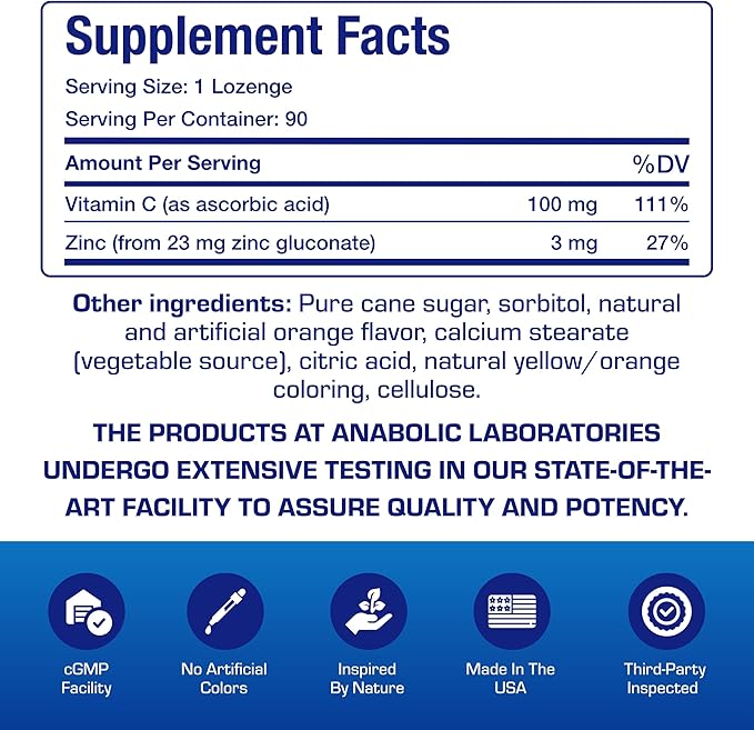 Zinc Lozenges with Vitamin C for Immune Support - High Absorption Vitamin C and Zinc Lozenges for Adults Daily and Seasonal Wellness - Tasty Immune Boost Support - 90 Count (Orange Flavor)