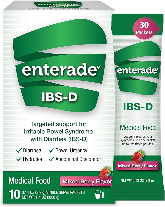 enterade IBS-D Powder Packets for IBS Relief of Symptoms from Irritable Bowel Syndrome with Diarrhea (IBS-D), Mixed Berry, 30 Single-Serving Powder Packets