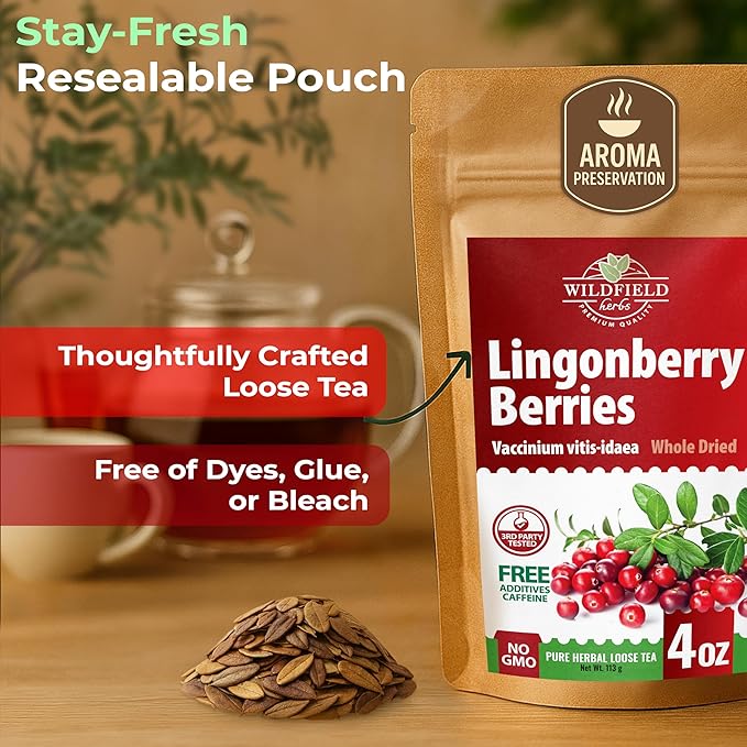 4 oz. Dried Cowberry Lingonberry Leaves Herbal Tea (Folium Vitis Idaea L.) - 113g Cowberry Leaf Herb Tea Hojas De Arándano Rojo (Arándano)