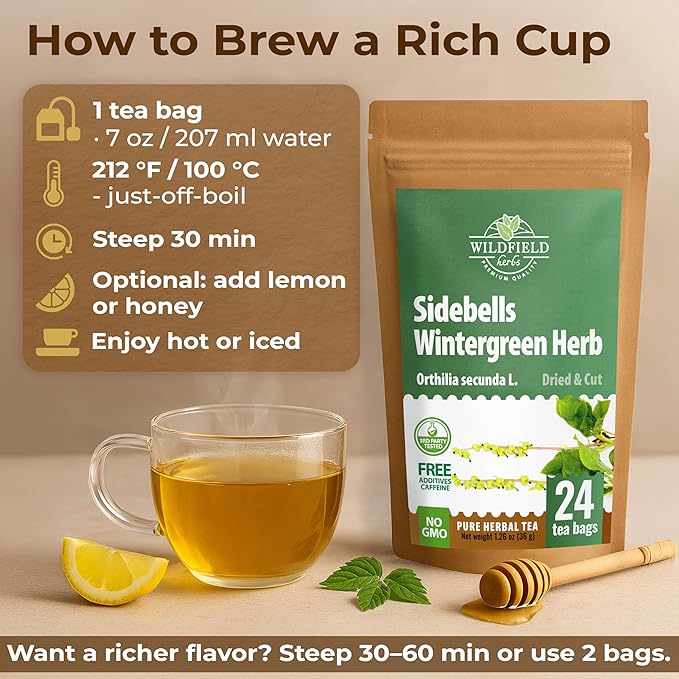 24 Bags Dried Cut Sidebells Wintergreen Herb Tea (Orthilia Secunda) - 24 Count 1.5g Tea Bags One-Sided Wintergreen Orthilia (Peralito)
