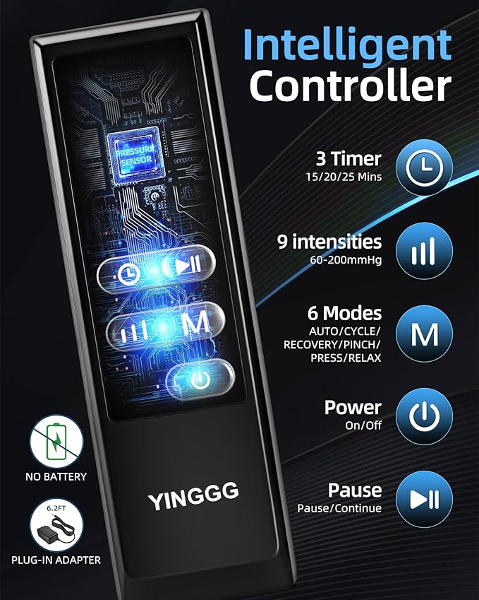 YINGGG Air Leg Massager with Compression: Professional Full Compression Boots with Adjustable 9 Intensities, Leg Massager for Circulation and Fatigue Relief for Post-Workout(Large)