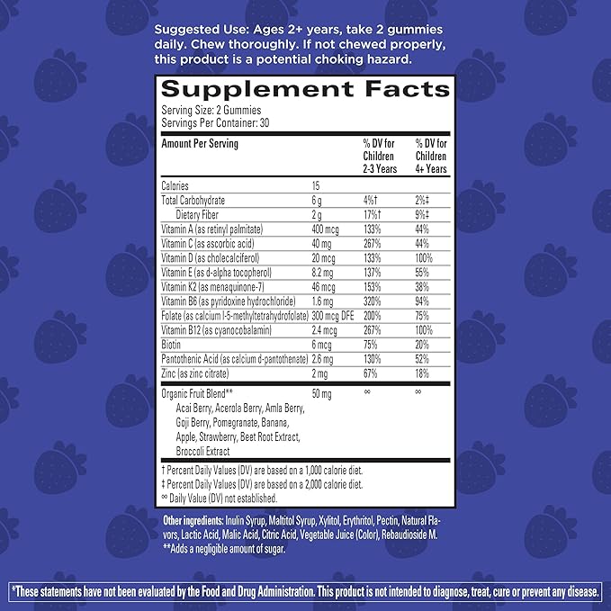 Hyland's Kids Multivitamin + Superfoods Boost, Sugar Free Natural Strawberry Flavored Gummies with Fruits & Veggies Blend, 60ct Bottle
