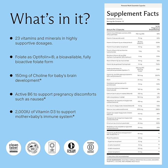 Needed. Multivitamin for Prenatal | Prenatal Multi Essentials Capsule - Pregnancy, Breastfeeding, Postpartum | Expertly-Formulated & Third-Party Tested, | 30-Day Supply